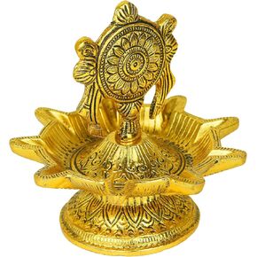 Metal Diya Shank Chakra Wall Hanging Diya Deepak Oil Lamp Diya with Bell Oxidized White Gold Plated Puja Indian Traditional Housewarming Festival Decoration Pooja Items for Decor(Size:-5")