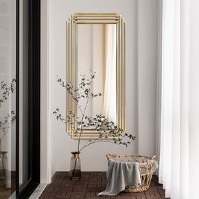 Large Gold Brushed Mirror, Rectangle Sophisticated Beveled Mirrors, Modern Art Elegant Decorative Mirror for Bathroom Living Room Bedroom Entryway,47"x22"