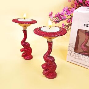 SATVIK 4 Pcs Multicolor Elephant Diya Metal Table Dia Laxmi Candle Tea Light Holder Christmas Indian Traditional Décor Home Mandir Office Decoration Housewarming Return Gift Items