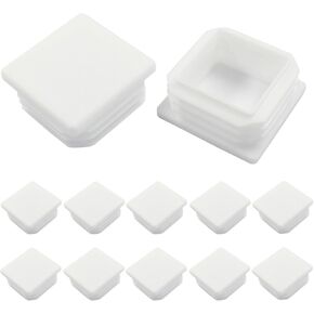 Hordion 12 Pcs 1" Square Plastic Plugs, White Tubing End Cap Chair Leg Inserts for Pipe Post Chairs Furniture