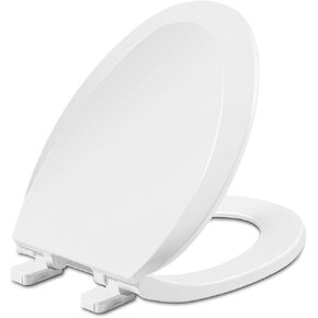 WSSROGY Commercial Round Plastics White Toilet Seat Front Open, Heavy-Duty up to 550lbs,Grip-Tight Bumpers, Quiet-Close Seat, Quick-Attach Hardware for Easy Clean