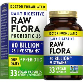Raw Flora Probiotic with Prebiotics | 60 Billion CFU | Daily Digestive Vegan Capsules | Gluten Free Supplement for Men and Women | by Nature's Truth