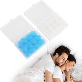 12 Pair Ear Plugs for Sleeping Reusable Moldable Silicone, Soft Noise Cancelling Earplugs for Sleeping, Airplane & Sound Blocking Ear Plugs with Case for Sound Blocking Level 32Db (White, Blue)