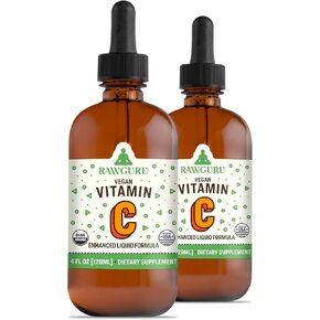 RawGuru Organic Vitamin C Tincture - Liquid Vitamin C with Trace Minerals - Nano-Processed Antioxidant & Immune Support Supplement Tincture - 30 Servings of Vegan Drops per 120 ml, Pack of 1