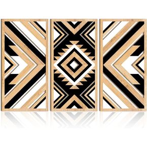 ANHUIB Aztec Wall Art Western Wood Wall Decor Large 3 Panels 16x32 inch Black Farmhouse Boho Geometric Wall Sculptures for Home Living Room Bedroom Office Hanging Decor in Kuwait