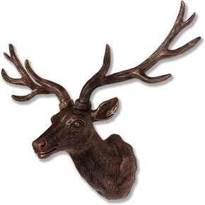 Keygift Deer Head Wall Decor 20" Antique Copper Deer Antler Wall Sculpture Faux Taxidermy Resin Animal Head Wall Mount