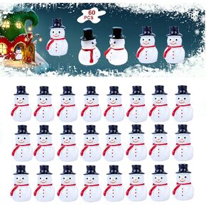 60pcs Mini Snowman Figurines - Small Snowman Miniature Snowmen Figurines with Hat for Christmas Decor Micro Landscape Fairy Garden Dollhouse DIY Crafts Decoration