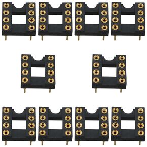 10PCS Fully Gold Plated DIP IC Chip Socket Adapter 2 Rows of 8 Round Pin Soldering 7.6mm Line Spacing Operational Amplifier Socket Integrated Circuits for PCB Board Electronic Component