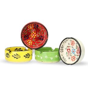 Areste Hand-Painted Ceramic Ashtray - Cute Colored Gloss for Indoor & Outdoor at Home, Patio, and Office (Set of 4)