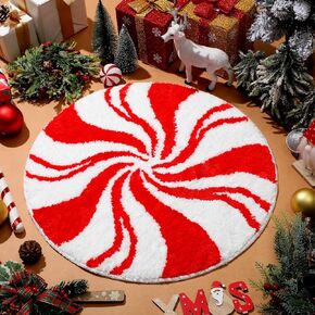 Christmas Bathroom Rugs 24 Inch Christmas Candy Bathroom Decor Non Slip Christmas Bath Mat Soft Washable Red and White Candy Shower Floor Mat for Tub Living Dining Holiday Bedroom Home Decor