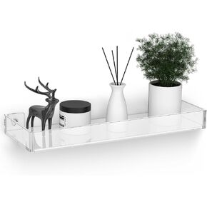 NiHome Clear Acrylic Floating Wall Shelves Set of 3 Sizes, 5mm Thickness Display Wall Shelves with Edge, Bathroom Wall Mounted Shelf Hanging Floating Bookshelves for Home Office Wall Decoration