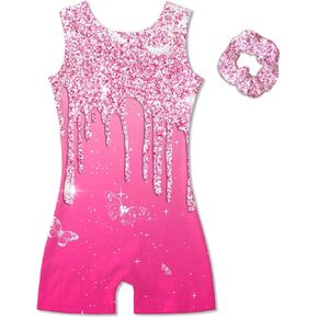 Vogseek 4-12Y Girl Gymnastic Leotards with Hair Scrunchie Sparkle Dance Unitards Active Biketards