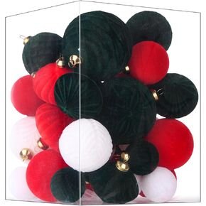 Flocked Ornaments for Christmas Tree Decorations - 35pcs Dark Green Velvet Ball Ornament for Winter Holiday Decor - Plastic Shatterproof Xmas Ornaments Bulk
