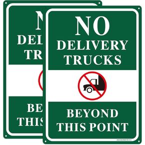 No Delivery Trucks Beyond This Point Sign, 2Pack No Trucks Warning Road Sign,14"x10" No Deliveries Sign, Rust Free Reflective Aluminum, Fade/Weather Resistant, UV Protected, Outdoor Use, Easy to Mount