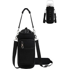 Water Bottle Carrier Bag with Strap Insulated Water Bottle Holder with Phone Pocket and Handle 32oz 40oz 50oz Water Bottle Sleeve for Walking Hiking