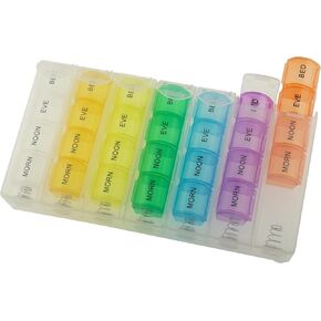 Pop Up Weekly Pill Organizer 4 Times A Day — Large Travel Pill Case w/ 28 Compartment to Hold Medication, Vitamin & Supplement — Daily Pill Box 7 Day — Moisture-Resistant Large Medicine Cases