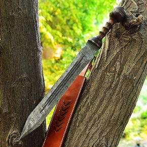 ! Roman Gladius Sword 26" Custom Handmade Damascus Steel Sword Pakka Wood Handle Gladius Gladiator Sword Battle Ready Viking Sword Scabbard