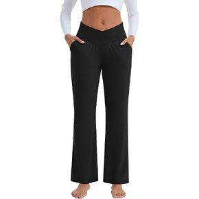 Women's Wide Leg Pants with Pockets Casual Crossover High Waist Lounge Pants Ladies Loose Sweatpants Yoga Pants