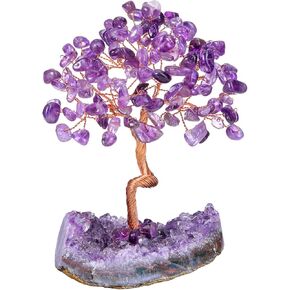 Top Plaza Amethyst Crystal Tree Healing Crystal Stones Wrapped on Natural Raw Amethyst Cluster Base Handmade Gemstone Life Tree Mini Money Tree Home Office Desk Decor Good Luck