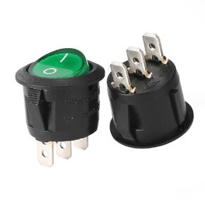 uxcell 10Pcs AC 250V/10A 125V/12A Green Lamp 3 Terminal SPST 2 Position Round Push Button On/Off Backlit Rocker Toggle Mini Switch