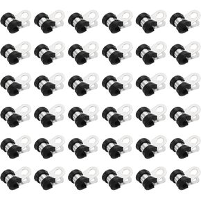 HARFINGTON 50pcs 304 Stainless Steel Cable Clamps 3/4 Inch Rubber Cushioned Insulated Clamp Metal Loop Pipe Clamp for Tube Pipe Wire Cord Installation