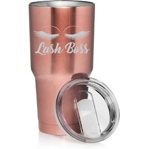 30 oz Tumbler Stainless Steel Vacuum Insulated Travel Mug Cup Lash Boss Makeup Lash Extension Artist (Pink Glitter)
