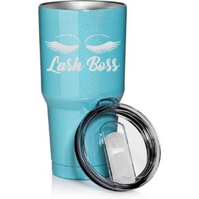 30 oz Tumbler Stainless Steel Vacuum Insulated Travel Mug Cup Lash Boss Makeup Lash Extension Artist (Pink Glitter)
