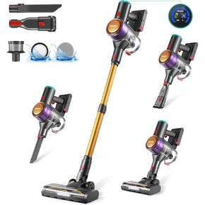 MOOLAN Cordless Vacuum Cleaner with LED Display, V Brush, 6 Stage Suction Adjustment, 20 Mins Runtime with Detachable Battery, 6 in 1 Lightweight Stick Vacuum for Home Hardwood Floor Rug