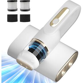 Bed Vacuum Cleaner, Mattress Vacuum Cleaner with UV-C Light & Ultrasonic, High Heating,14Kpa Strong Suction, Cordless Bed Cleaner for Bed Sofa, White