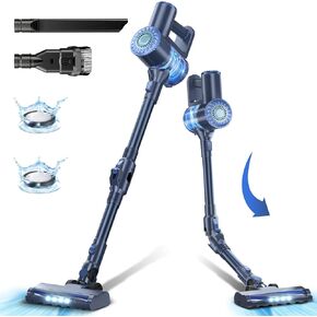 Cordless Vacuum Cleaner, Lightweight Stick Vacuum Cleaner, 6 in 1, Self-Standing with Powerful Suction, 180° Bendable Wand Rechargeable Cordless Vacuum for Hardwood Floor (Blue)
