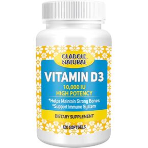 Vitamin D3 10,000 IU- 120 Softgel | High Potency Formula Supports Healthy Bones, Teeth, Muscles & Immune Function | Non-GMO, Gluten-Free | Mood Enhancer, Daily Wellness Essential