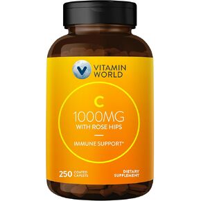 Vitamin World C-1000 mg with Bioflavonoids and Wild Rose HIPS Vitamin C 250 Coated Caplets