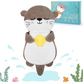 Microwave Heating Pad for Period Cramps - Brown Otter Lavender Scented Microwavable Heating Pad for Women and Kids, Otter with Heart Plush Toys with Removable Heat Pack for Neck Back Knee Pain Relief