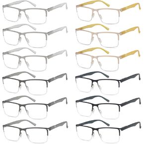 12 Pack Half-Rim Metal Reading Glasses for Men Lightweight Spring Higes Readers