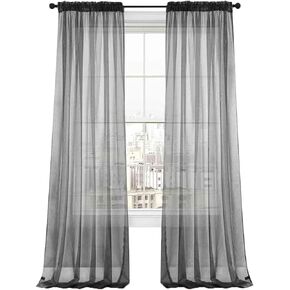Dreaming Casa Solid Sheer Curtains Living Room Black Rod Pocket Voile Draperies Window Treatment 52" W x 96" L 2 Panels