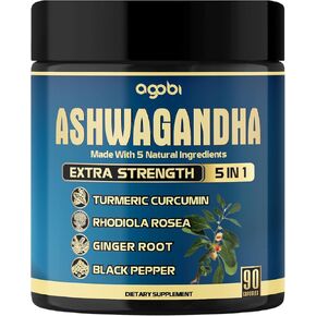Ashwagandha Supplement Capsules - Ginger Root, Turmeric, Rhodiola Rosea & Black Pepper - 90 Counts for 3-Month