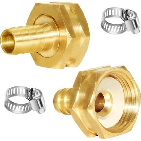 Joywayus 2Pcs 1/2" Barb x 3/4" Female GHT Thread Swivel Hex Brass Garden Water Hose Pipe Connector Copper Fitting with Stainless Clamp House/Boat/Lawn/Power Wash/Irrigation