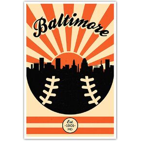Baltimore Orioles Vintage Baseball Poster (12x18) Vintage Sports Decor Unframed Wall Art Print Poster Home Decor Premium baseball bedroom decor man cave decor baseball poster vintage sport decor