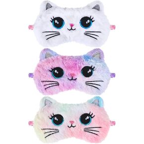 3 Pcs Sleep Mask for Kids, Plush Eye Mask Soft Sleeping Blindfold Eye Cover Comfortable Cute Animal Colorful Sleeping Mask Satin Nap Night Eyeshade Cover Rainbow Faux Fur Eye Shade for Women Men