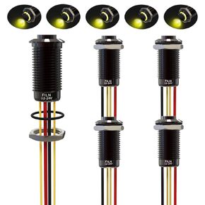 5pcs 12(1/2'') 12V 24V High Head Metal Push Button Switch Red Green Yellow Blue White Latching Car Boat Outdoor Switch（Stainless Steel Latching Red 5）