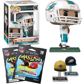 Team Football Dolphins Pop Figure Tua Tagovailoa Player Bunded woth Mad Lids Cap Blind Bag 2 Pack Case National League 3-Items in Saudi Arabia