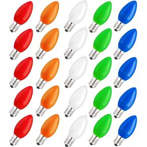 25 Pack C9 Clear Christmas Repalcement Bulbs, C9 Christmas Replacement Light Bulb for Christmas String Light, E17 Intermediate Base- 7 Watts
