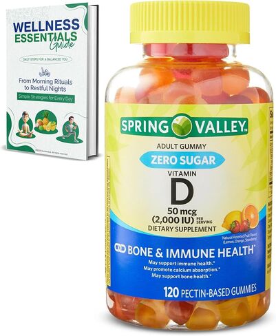 Vitamin D Gummies Zero Sugar, 50 Mcg (2,000 IU), 120 Count | Delicious Lemon, Orange & Strawberry Flavors | Supports Bone & Immune Health in Saudi Arabia