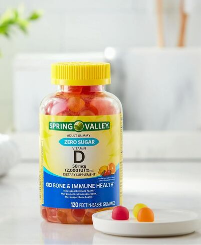 Vitamin D Gummies Zero Sugar, 50 Mcg (2,000 IU), 120 Count | Delicious Lemon, Orange & Strawberry Flavors | Supports Bone & Immune Health in Saudi Arabia