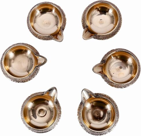 6 pc Handmade Oil Diya Prosperity Diwali Decoration with Golden Engraving Made of Virgin Brass Metal Gift Items (Golden) in Saudi Arabia