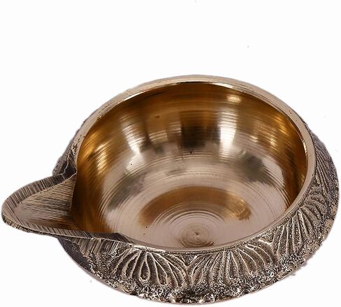 6 pc Handmade Oil Diya Prosperity Diwali Decoration with Golden Engraving Made of Virgin Brass Metal Gift Items (Golden) in Saudi Arabia