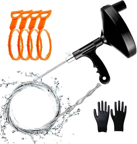 AJOMAN 25 Ft Drain Auger and 4 PCs Drain Snake Clog Remover for Kitchen, Bathrub, Bathroom, Toliet Sink Drain, Plumbing Snakes for Unclogging Drain Pipes, Comes with Work Gloves in Saudi Arabia