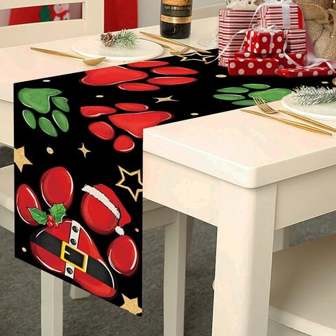 Christmas Dog Cat Paw Prints Table Runner, Xmas Kitchen Dining Table Decoration Pet Lover Gifts, Funny Holiday Winter Burlap Indoor Outdoor Home Decor Party Supply 13 x 72 Inches in Saudi Arabia