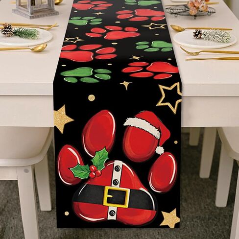 Christmas Dog Cat Paw Prints Table Runner, Xmas Kitchen Dining Table Decoration Pet Lover Gifts, Funny Holiday Winter Burlap Indoor Outdoor Home Decor Party Supply 13 x 72 Inches in Saudi Arabia