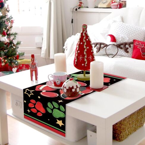 Christmas Dog Cat Paw Prints Table Runner, Xmas Kitchen Dining Table Decoration Pet Lover Gifts, Funny Holiday Winter Burlap Indoor Outdoor Home Decor Party Supply 13 x 72 Inches in Saudi Arabia